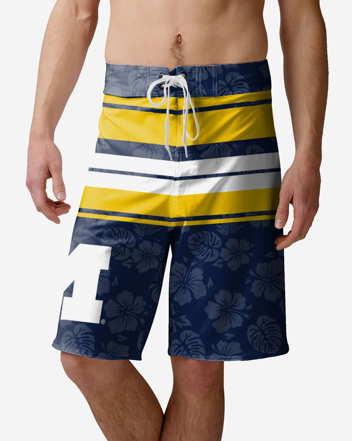 Michigan Wolverines Hibiscus Boardwalk Stripe Boardshorts FOCO S - FOCO.com