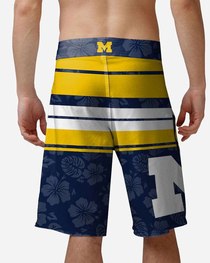 Michigan Wolverines Hibiscus Boardwalk Stripe Boardshorts FOCO - FOCO.com