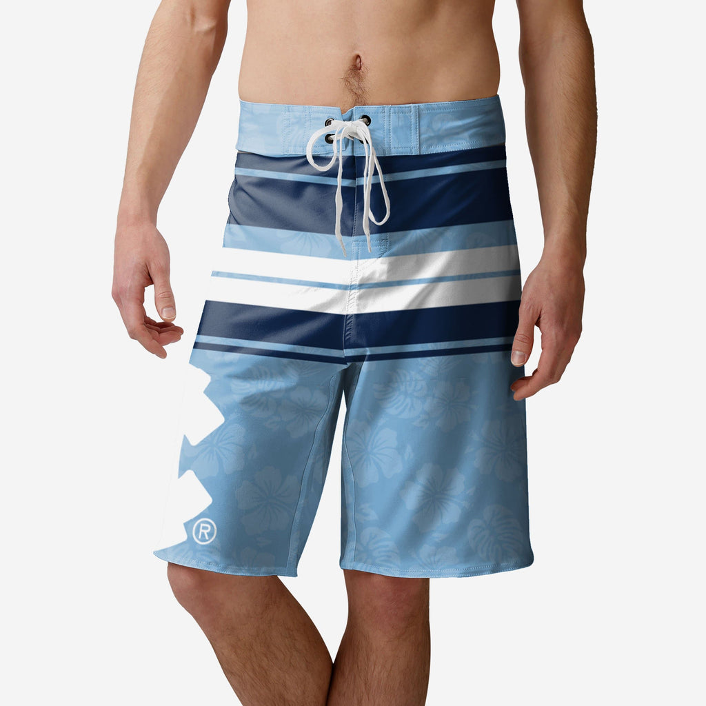 North Carolina Tar Heels Hibiscus Boardwalk Stripe Boardshorts FOCO S - FOCO.com