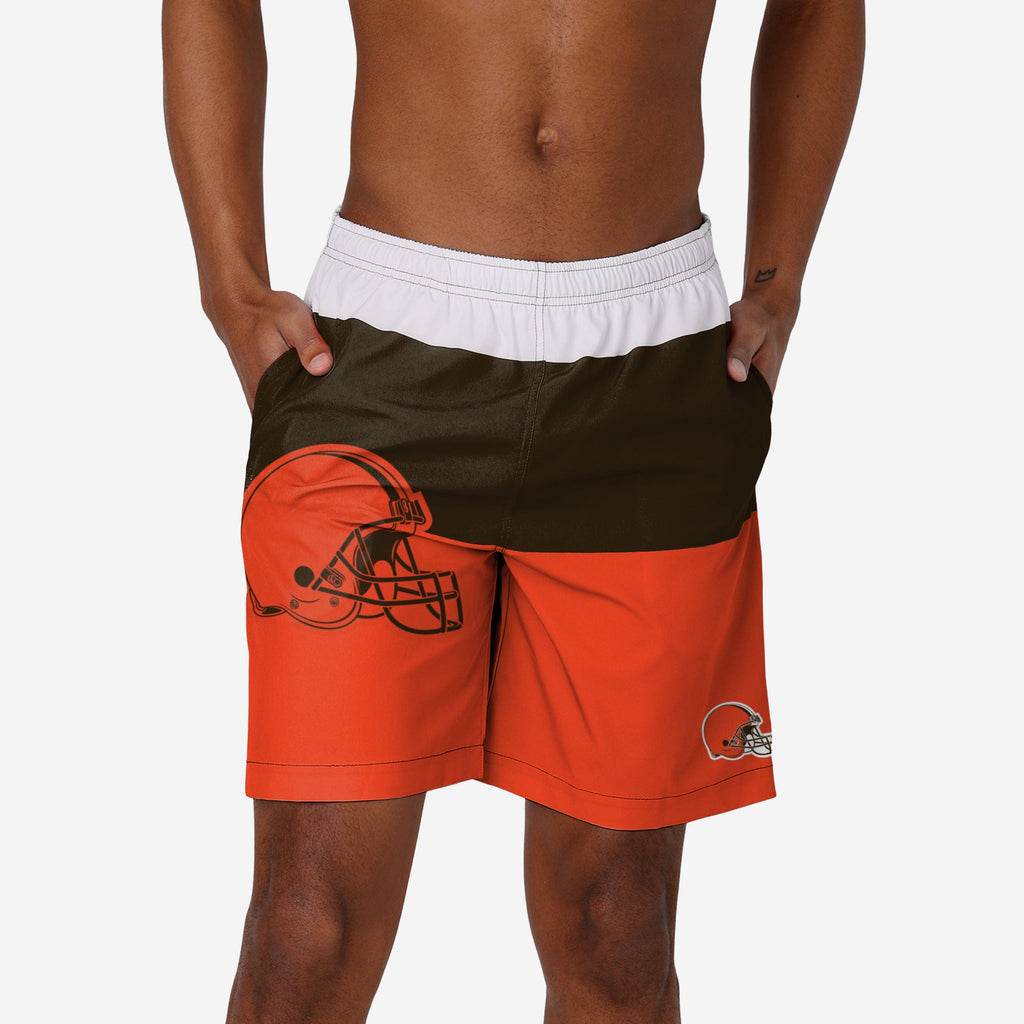 Cleveland Browns 3 Stripe Big Logo Swimming Trunks FOCO S - FOCO.com