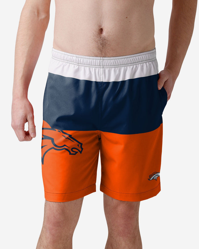 Denver Broncos 3 Stripe Big Logo Swimming Trunks FOCO S - FOCO.com