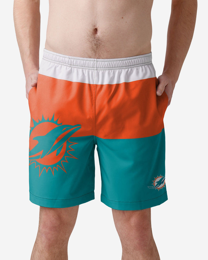 Miami Dolphins 3 Stripe Big Logo Swimming Trunks FOCO S - FOCO.com