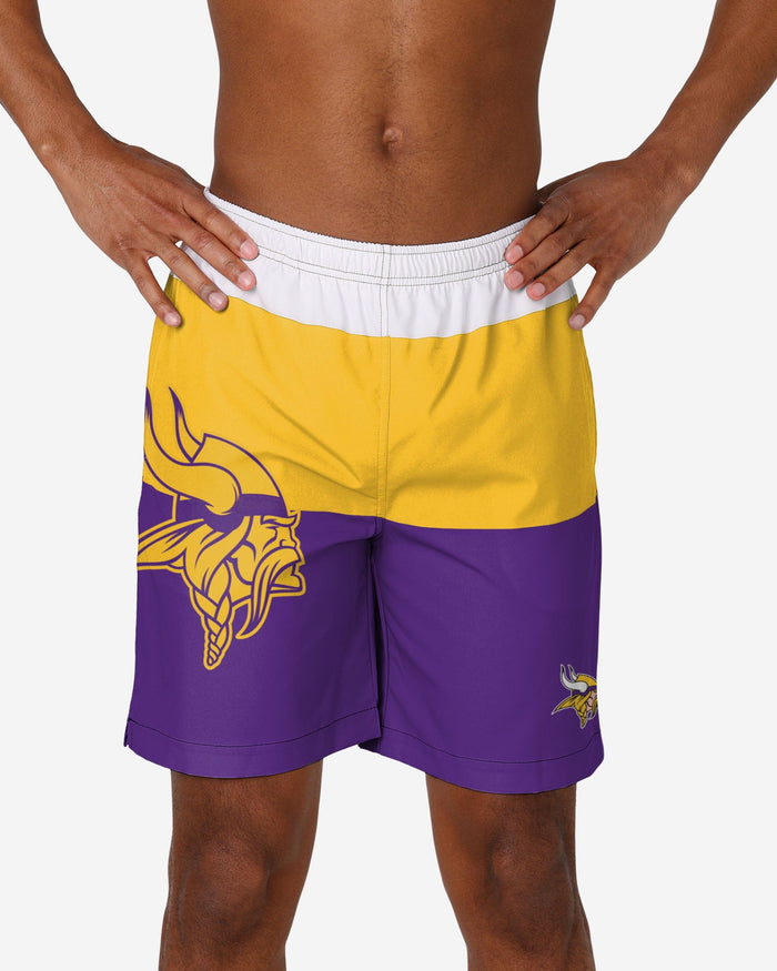 Minnesota Vikings 3 Stripe Big Logo Swimming Trunks FOCO S - FOCO.com