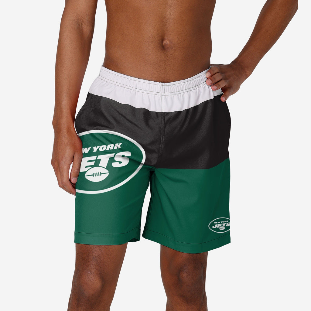 New York Jets 3 Stripe Big Logo Swimming Trunks FOCO S - FOCO.com