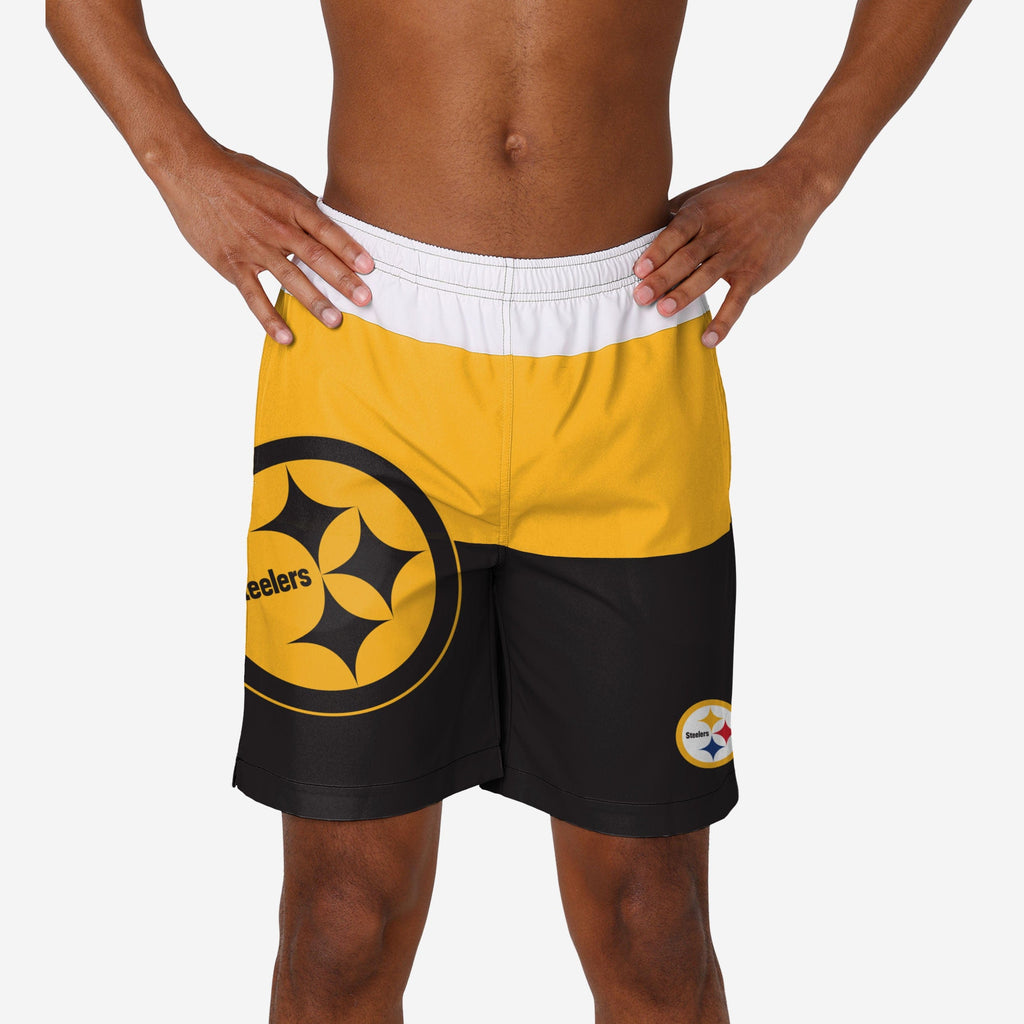 Pittsburgh Steelers 3 Stripe Big Logo Swimming Trunks FOCO