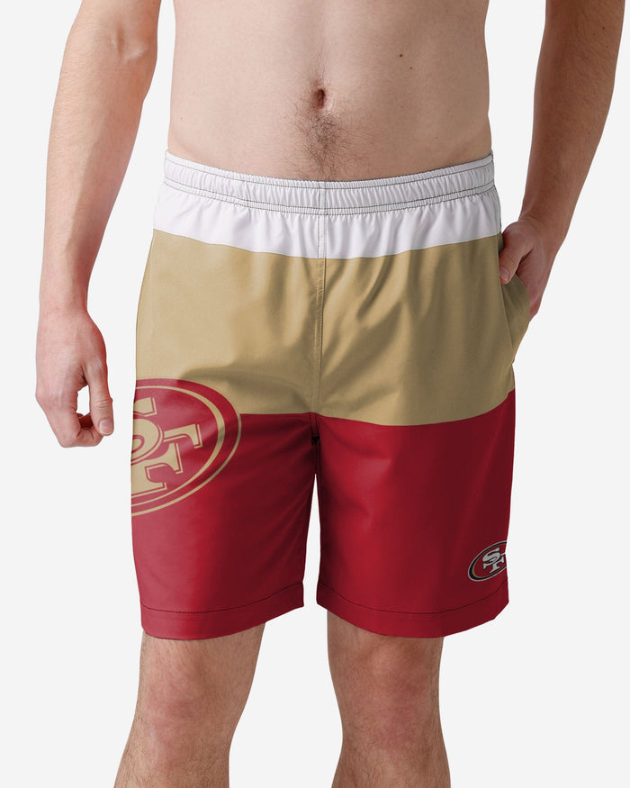 San Francisco 49ers 3 Stripe Big Logo Swimming Trunks FOCO S - FOCO.com