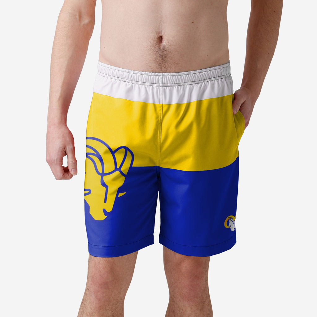 Los Angeles Rams 3 Stripe Big Logo Swimming Trunks FOCO S - FOCO.com