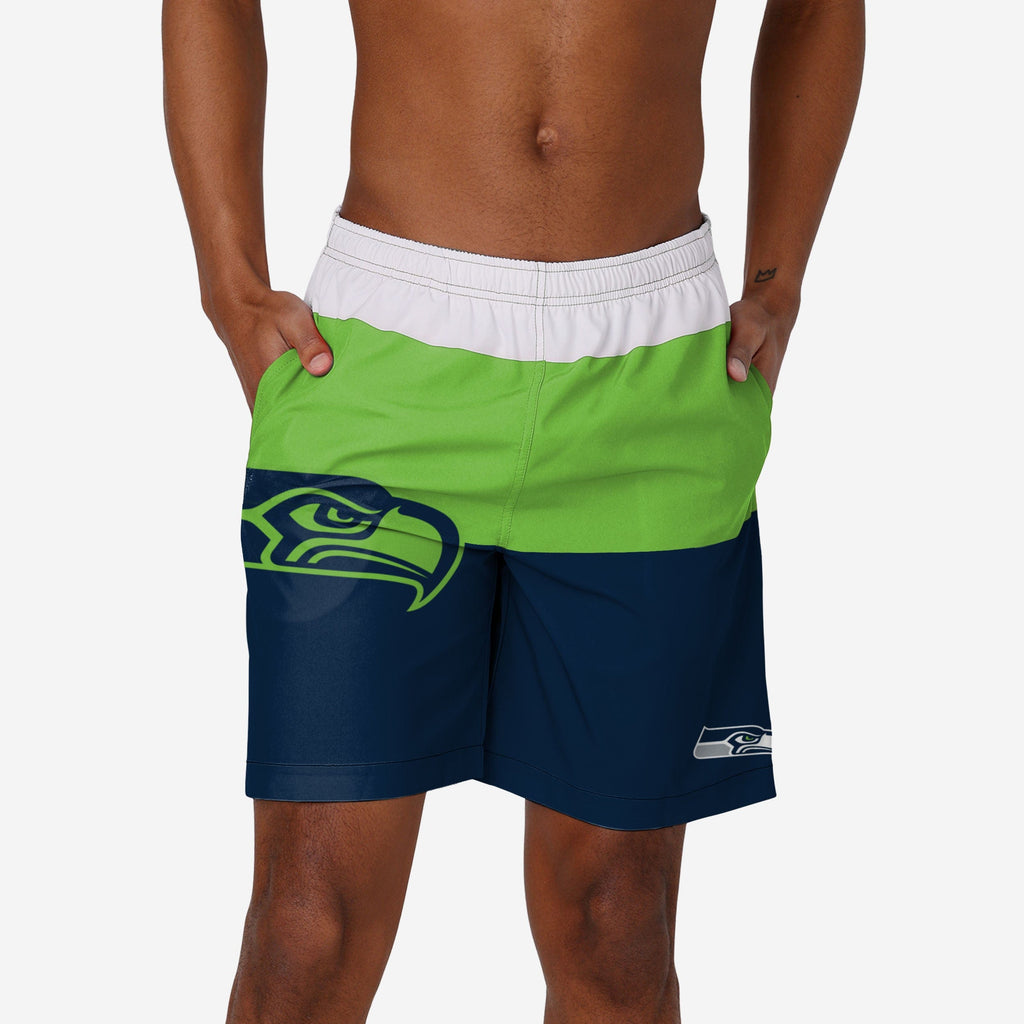 Seattle Seahawks 3 Stripe Big Logo Swimming Trunks FOCO S - FOCO.com