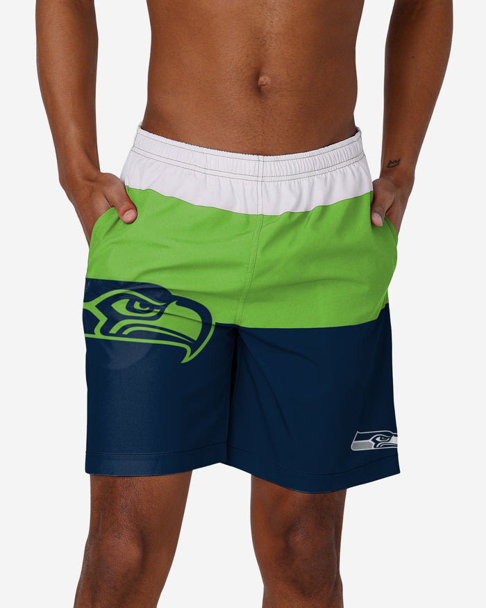 Seattle Seahawks 3 Stripe Big Logo Swimming Trunks FOCO S - FOCO.com