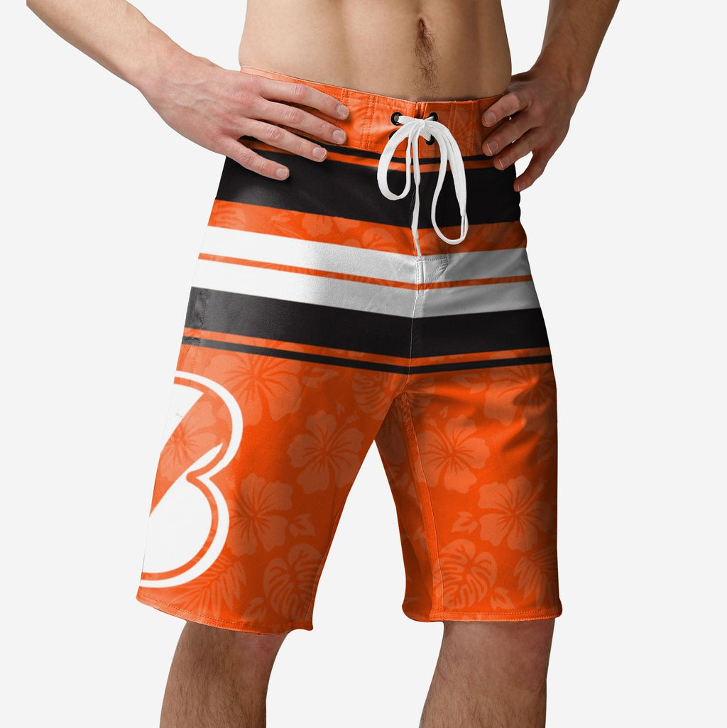 Cincinnati Bengals Hibiscus Boardwalk Stripe Boardshorts FOCO S - FOCO.com