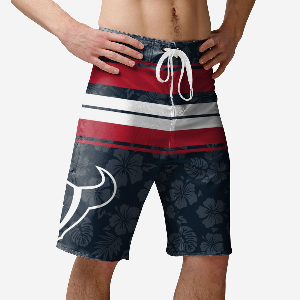 Houston Texans Hibiscus Boardwalk Stripe Boardshorts FOCO S - FOCO.com