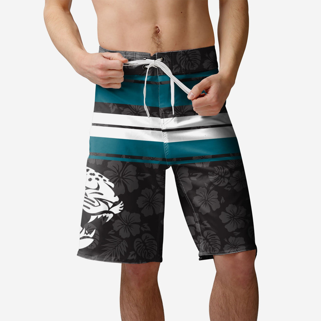 Jacksonville Jaguars Hibiscus Boardwalk Stripe Boardshorts FOCO S - FOCO.com