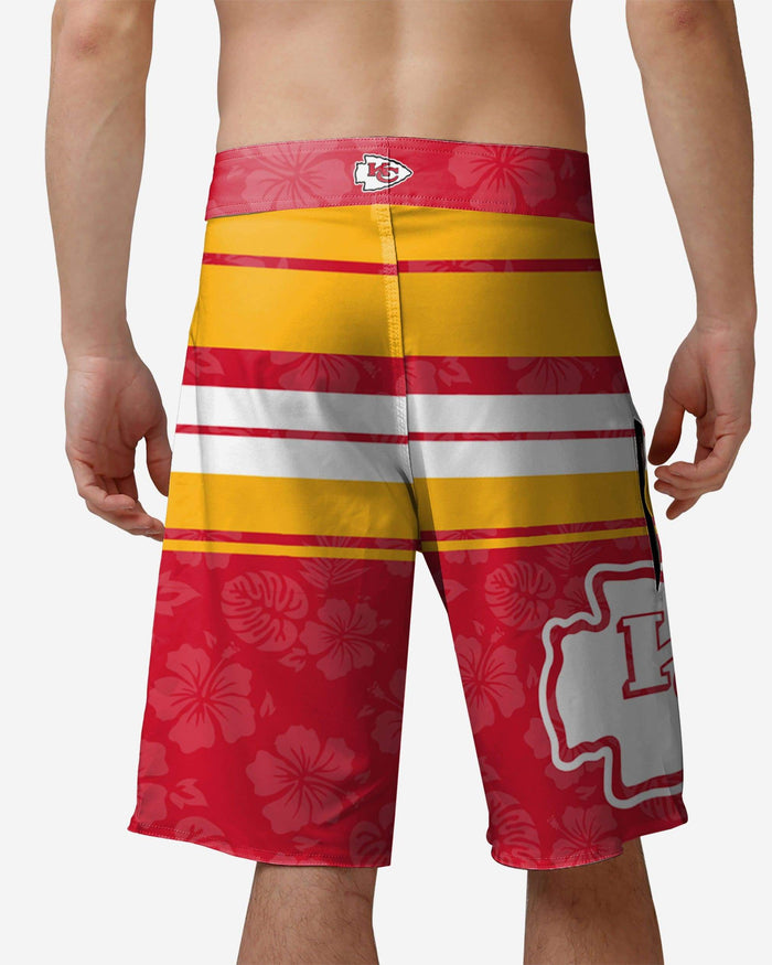 Kansas City Chiefs Hibiscus Boardwalk Stripe Boardshorts FOCO - FOCO.com