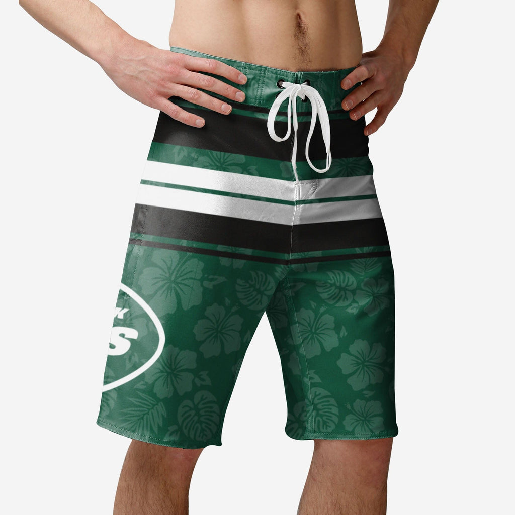 New York Jets Hibiscus Boardwalk Stripe Boardshorts FOCO S - FOCO.com