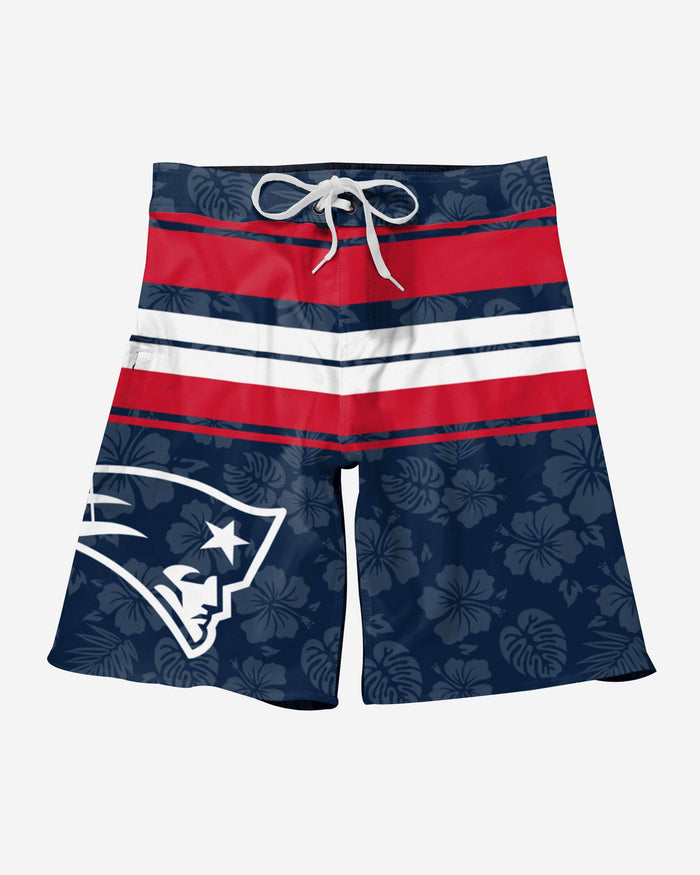 New England Patriots Hibiscus Boardwalk Stripe Boardshorts FOCO - FOCO.com