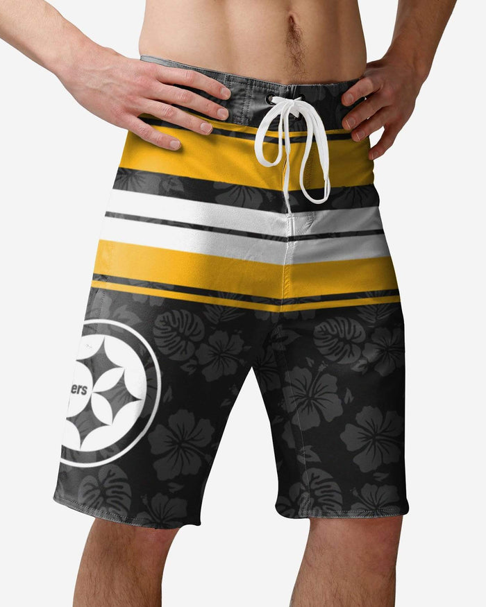 Pittsburgh Steelers Hibiscus Boardwalk Stripe Boardshorts FOCO S - FOCO.com