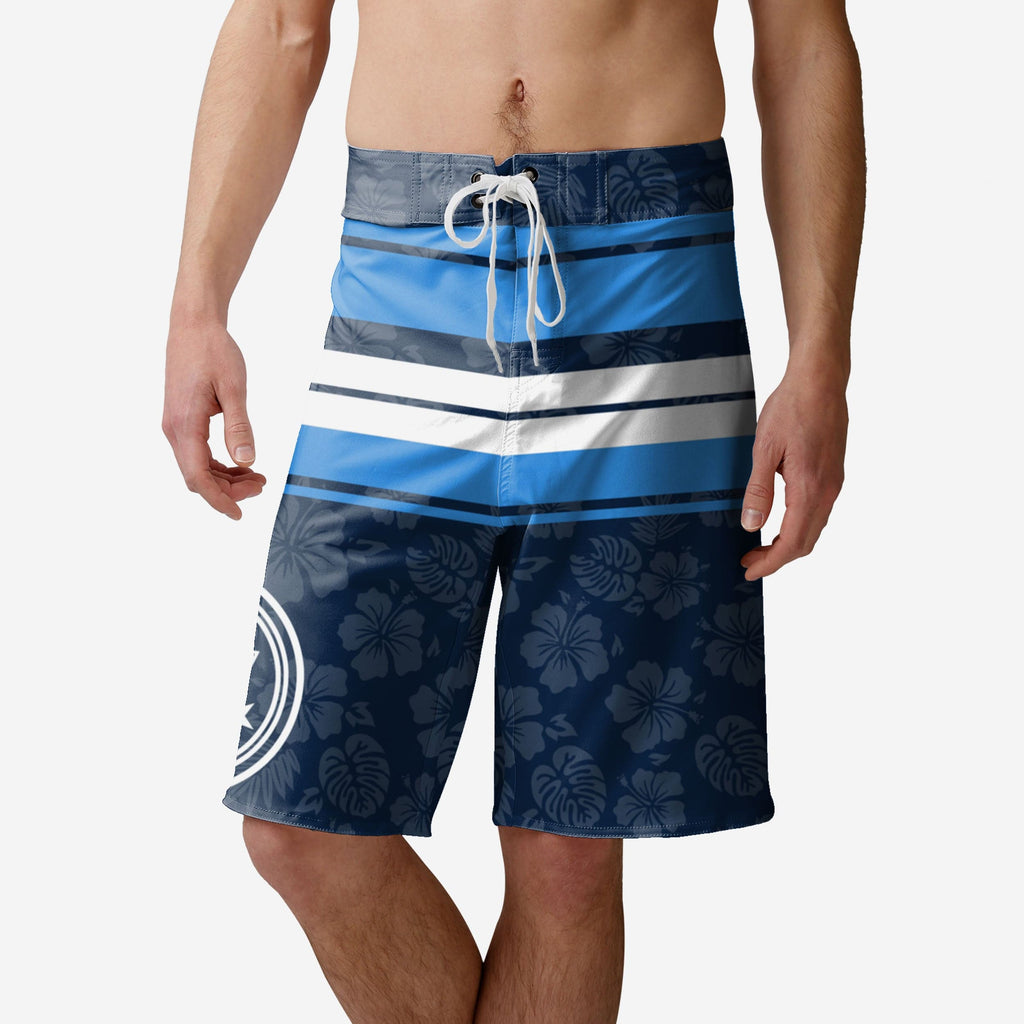 Tennessee Titans Hibiscus Boardwalk Stripe Boardshorts FOCO S - FOCO.com