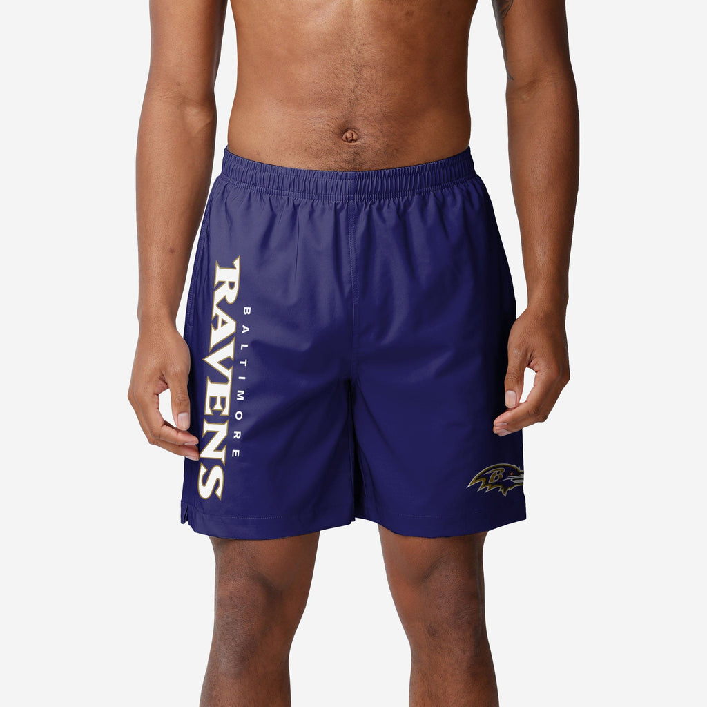 Baltimore Ravens Solid Wordmark Traditional Swimming Trunks FOCO S - FOCO.com