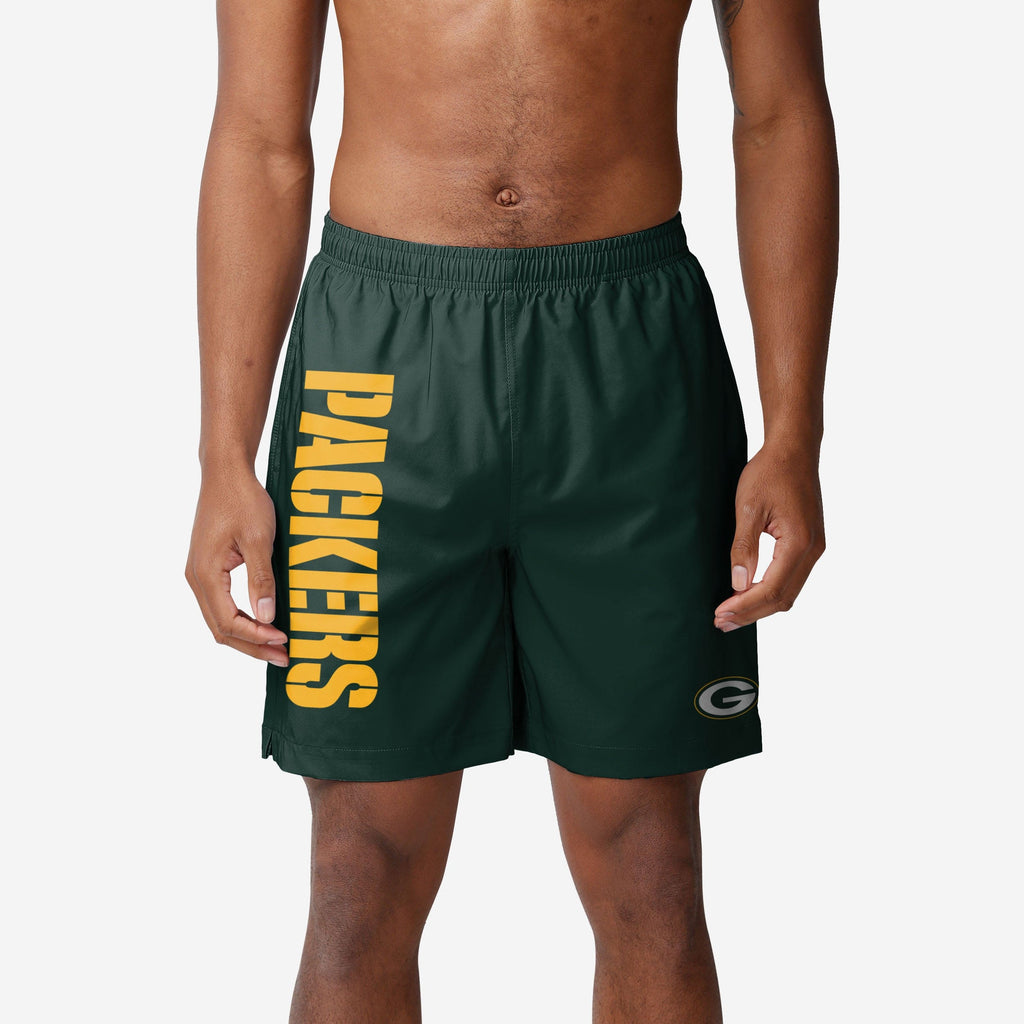 Green Bay Packers Solid Wordmark Traditional Swimming Trunks FOCO S - FOCO.com