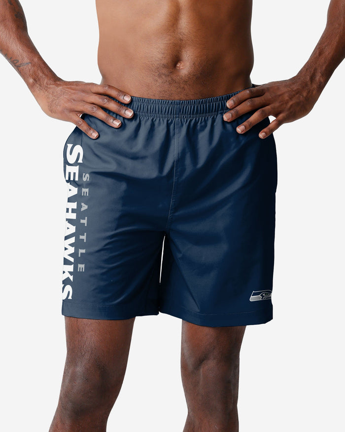 Seattle Seahawks Solid Wordmark Traditional Swimming Trunks FOCO S - FOCO.com