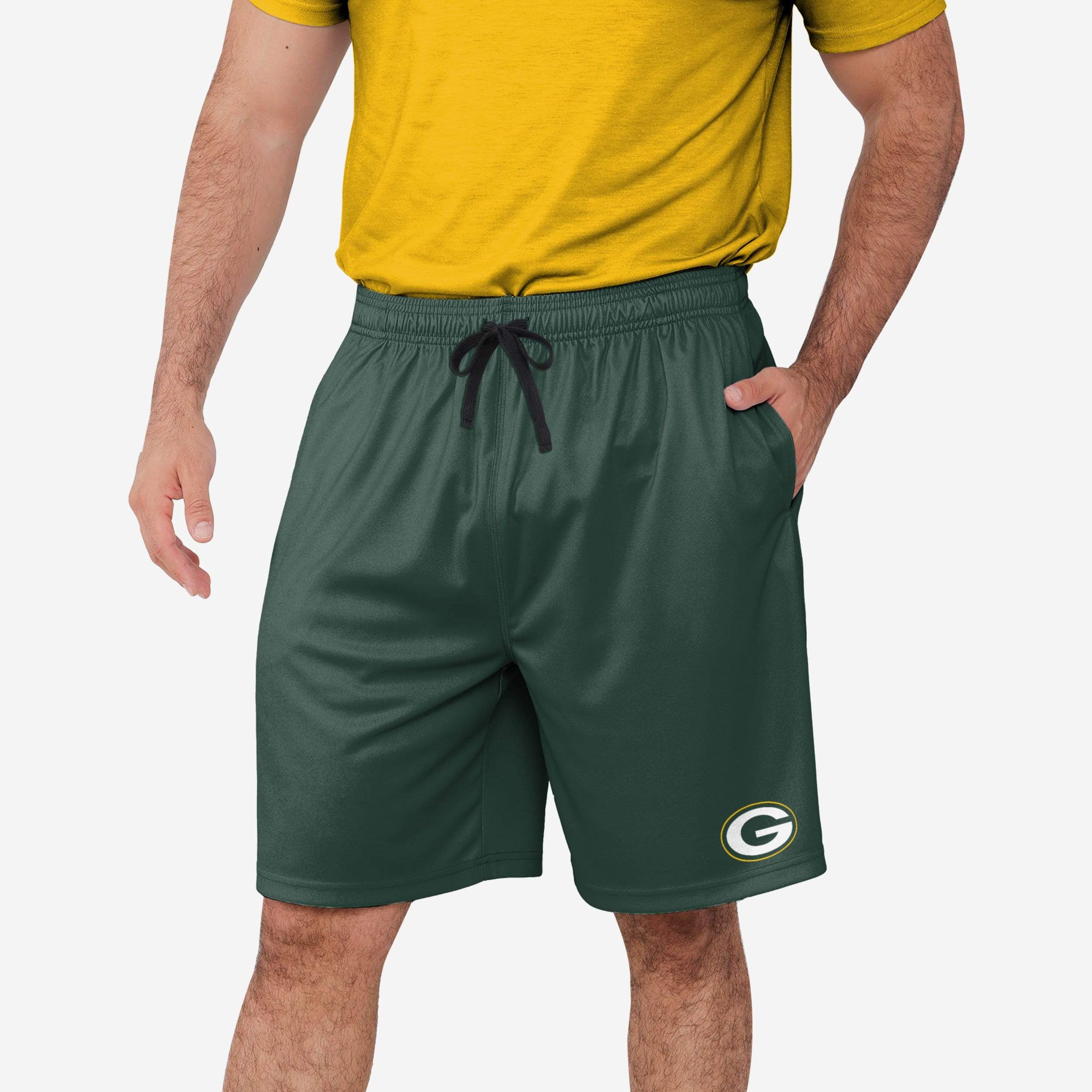 FOCO Green Bay Packers NFL Mens Colorblock Double Down Liner Training Shorts