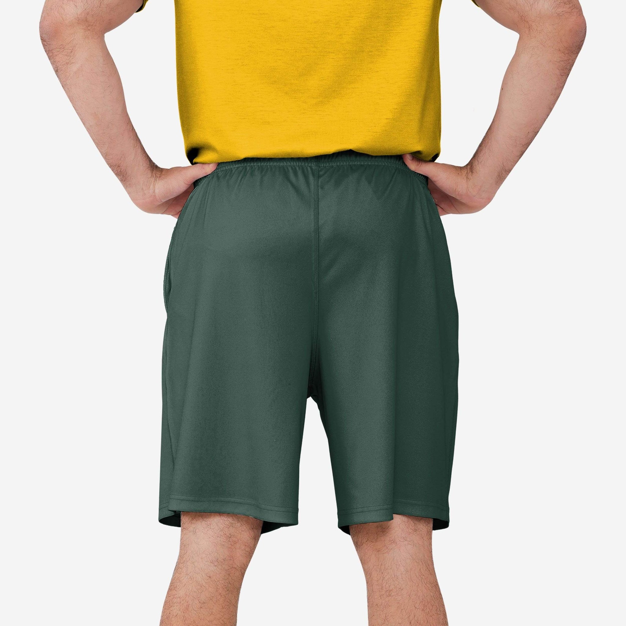 FOCO Green Bay Packers NFL Mens Colorblock Double Down Liner Training Shorts