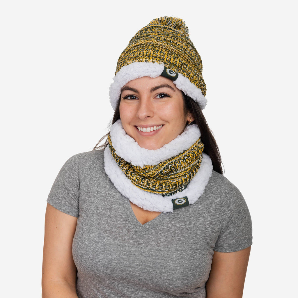 Green Bay Packers Womens Color Wave Chunky Beanie & Gaiter Scarf Set FOCO - FOCO.com