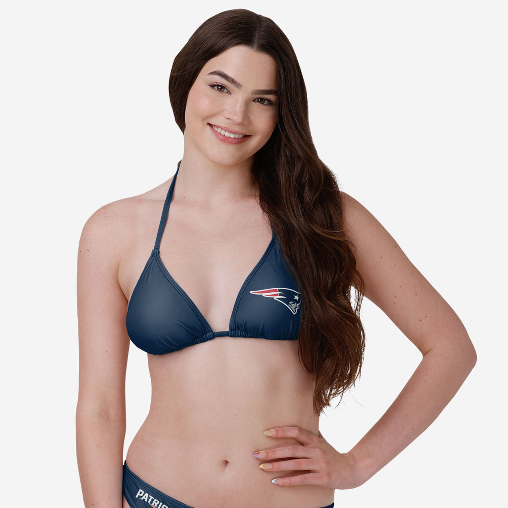 New England Patriots Womens Solid Logo Bikini Top FOCO S - FOCO.com