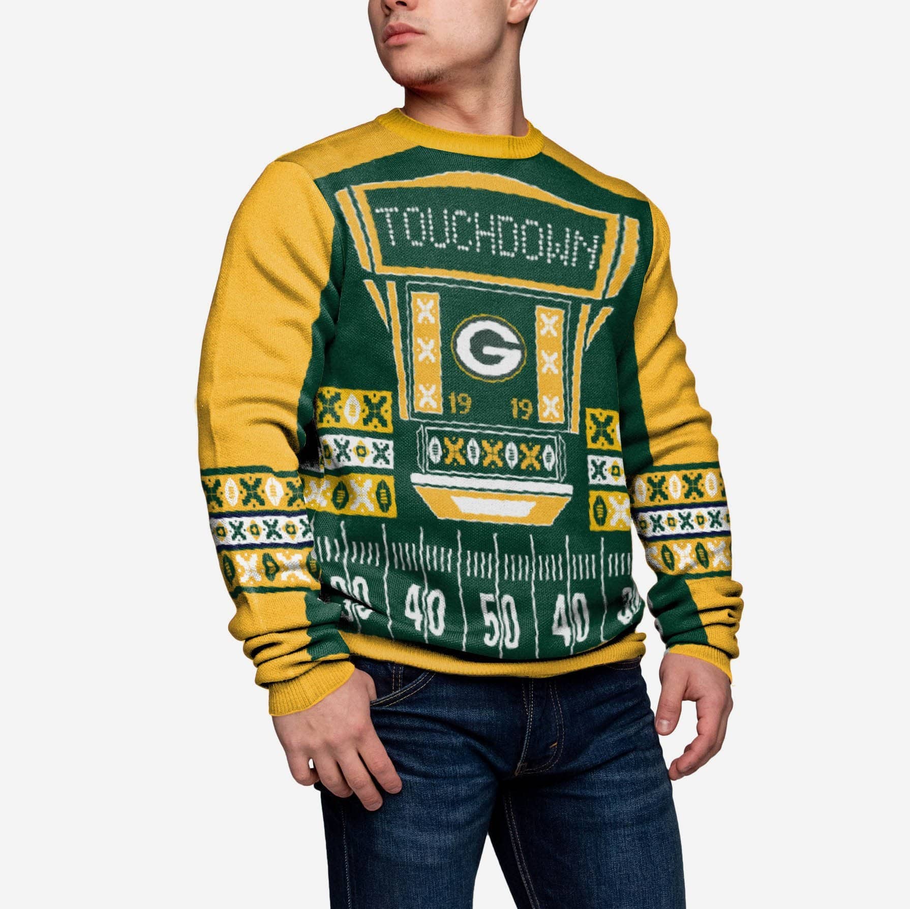 Foco White Green Bay Packers Knitting Pattern Ugly Christmas