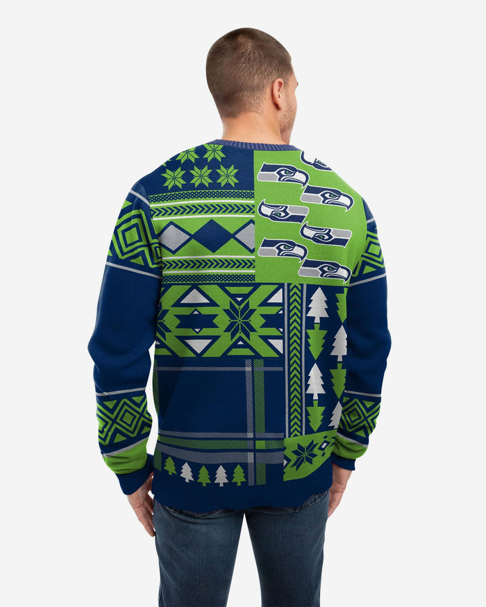 Seattle Seahawks Patches Ugly Crew Neck Sweater FOCO - FOCO.com