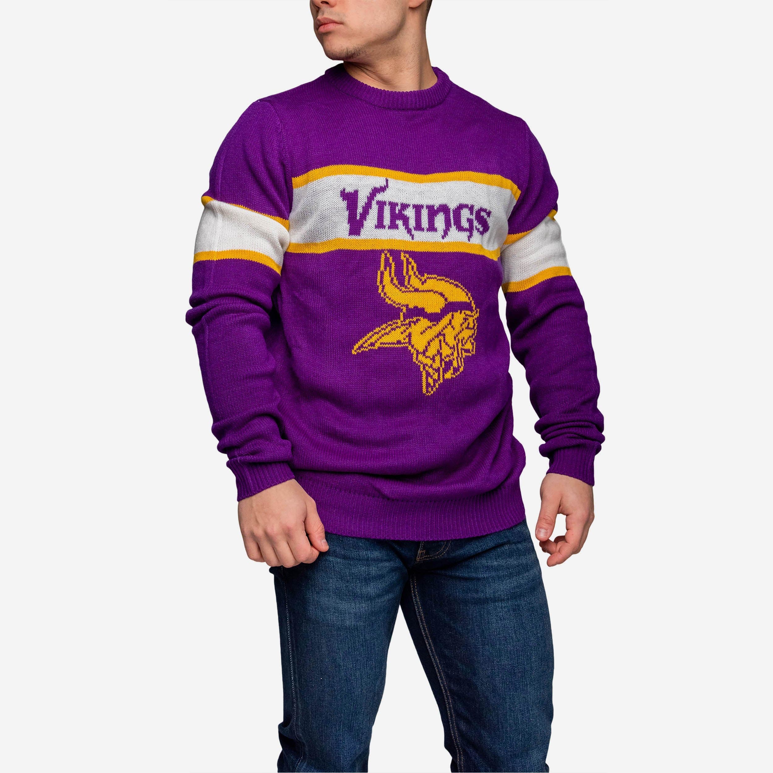 FOCO Men's NFL Printed Primary Logo Lightweight Holiday Sweater, Minnesota  Vikings, Medium