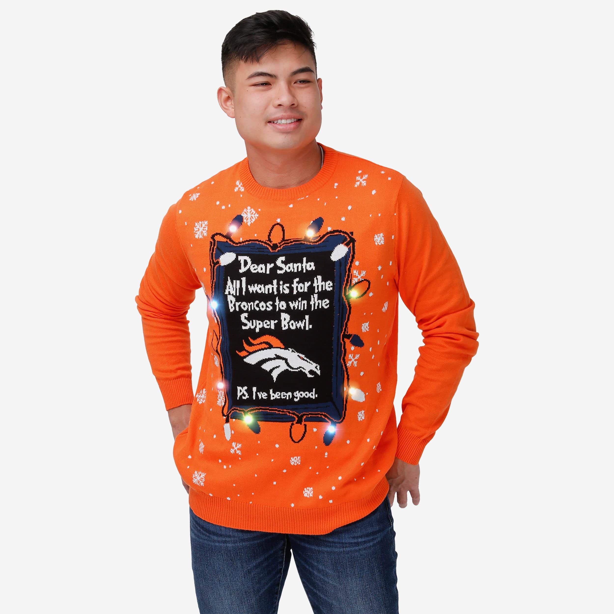 Broncos christmas sweater sale with lights