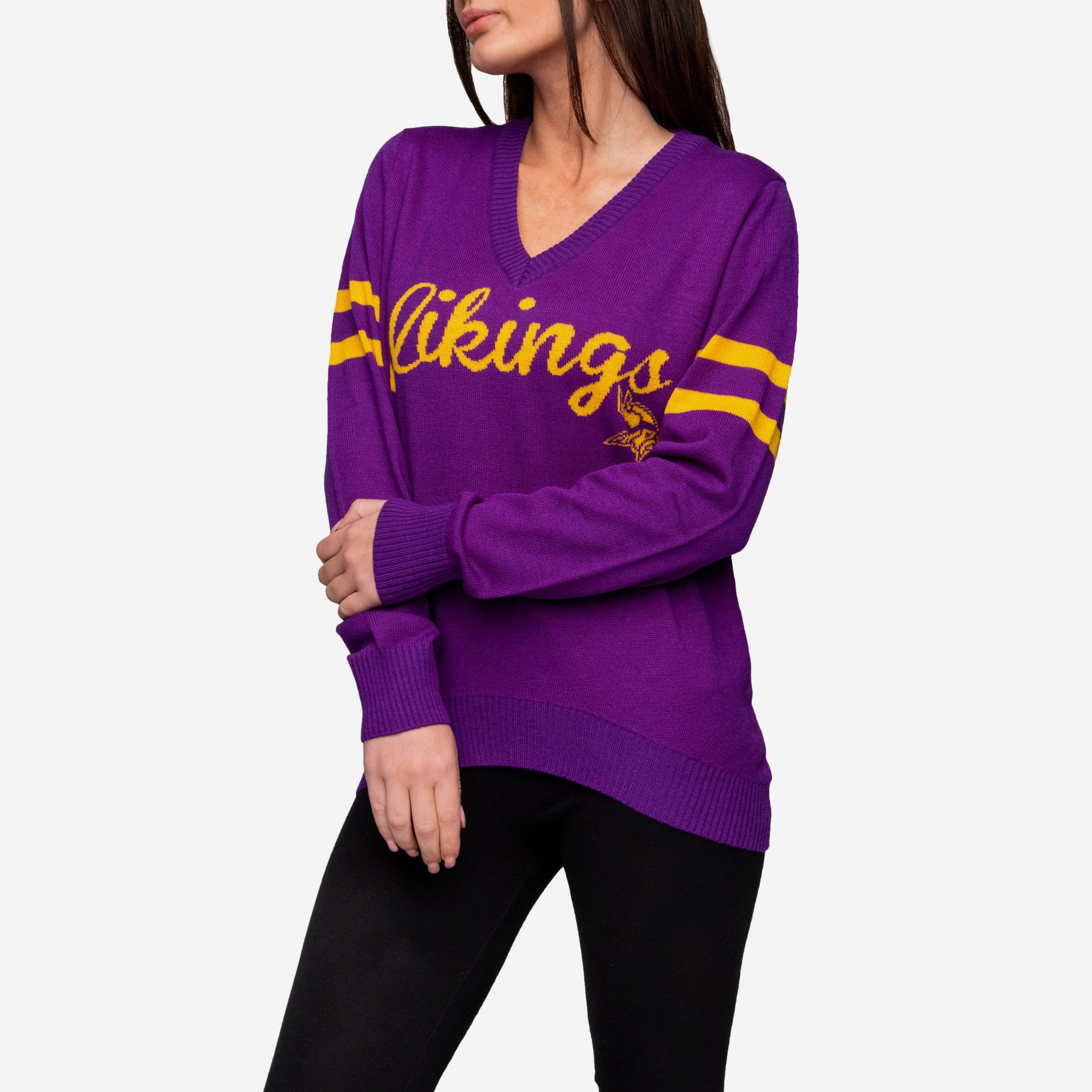 Women's Minnesota Vikings FOCO White/Purple Ugly V-Neck Pullover Sweater