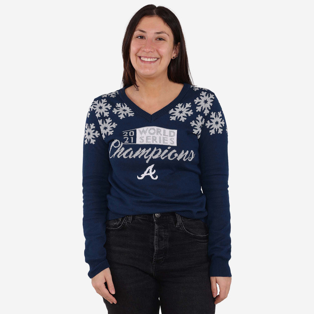 Atlanta Braves 2021 World Series Champions Womens V-Neck Sweater FOCO S - FOCO.com