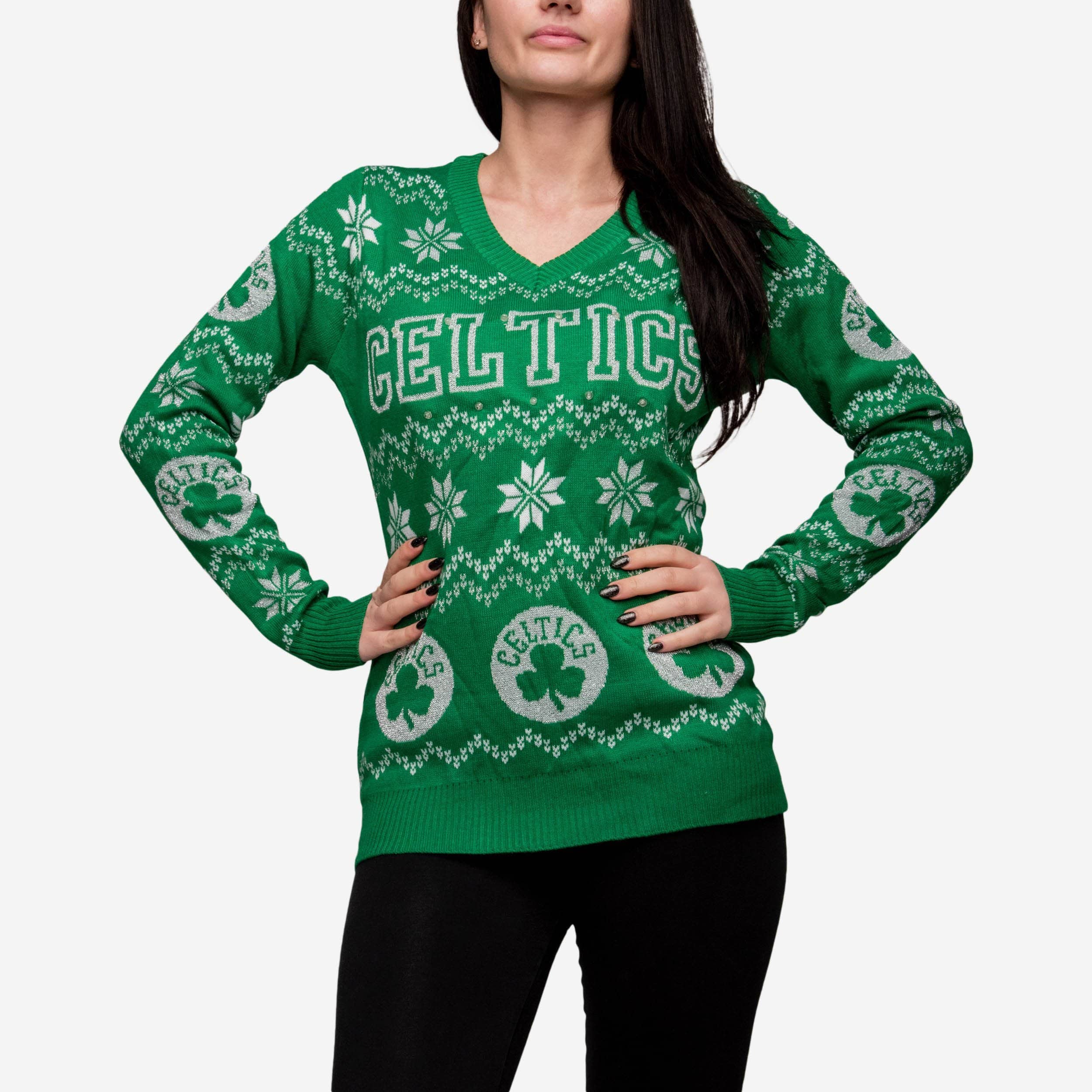 Boston Celtics Womens Light Up V Neck Bluetooth Sweater FOCO