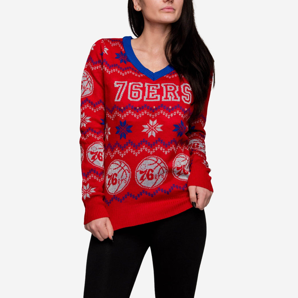 Philadelphia 76ers Womens Light Up V-Neck Bluetooth Sweater FOCO - FOCO.com