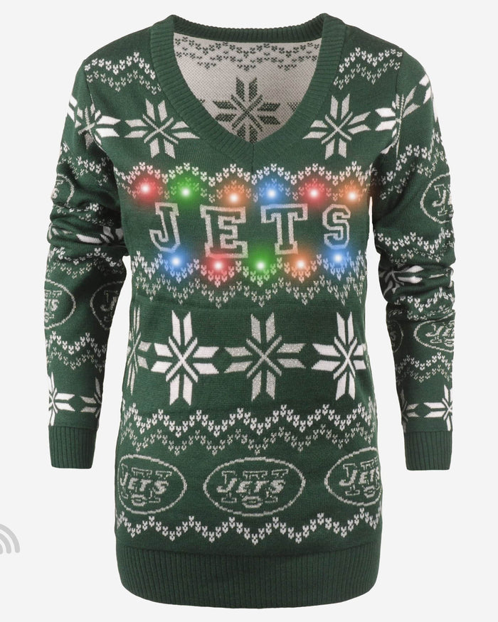 New York Jets Womens Light Up V-Neck Bluetooth Sweater FOCO - FOCO.com