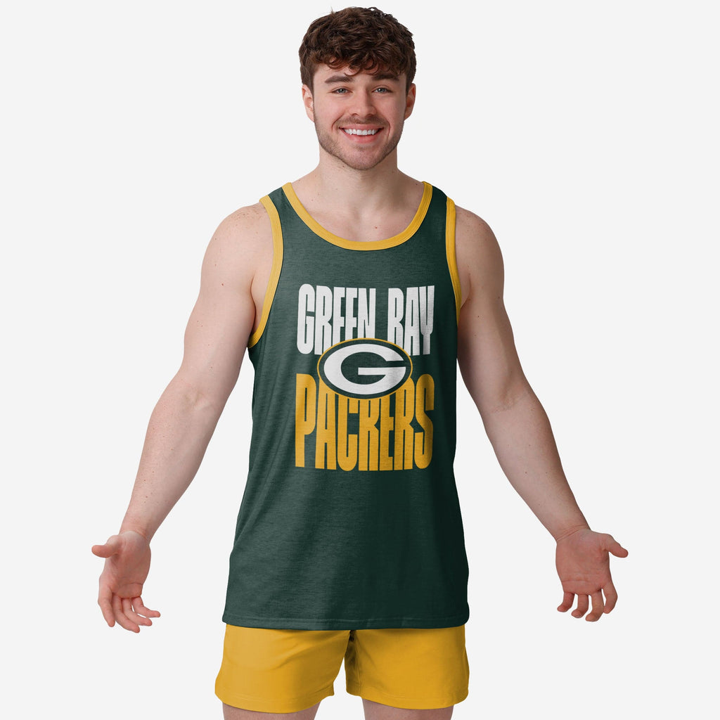 Green Bay Packers Solid Wordmark Sleeveless Top FOCO S - FOCO.com