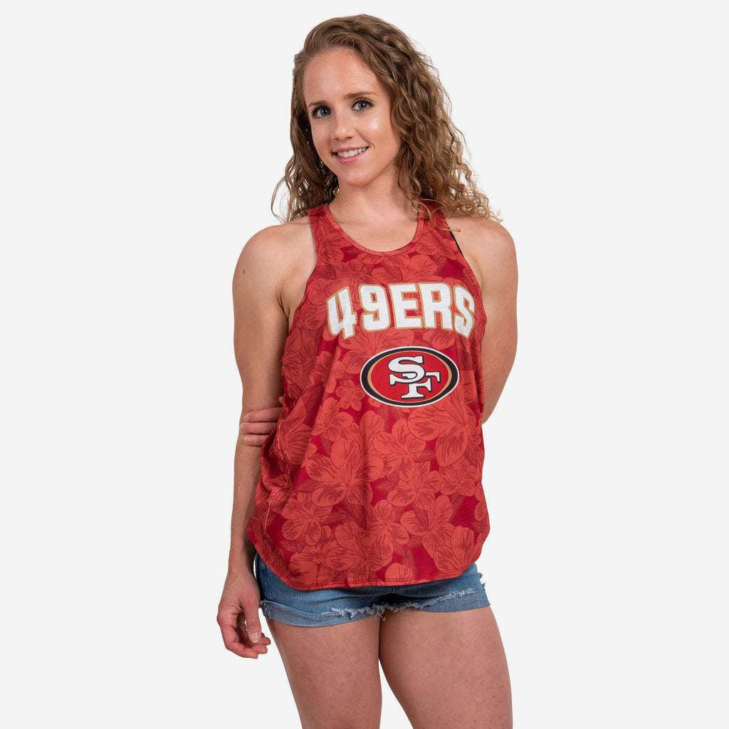 San Francisco 49ers Womens Hibiscus Twist Back Sleeveless Top FOCO S - FOCO.com