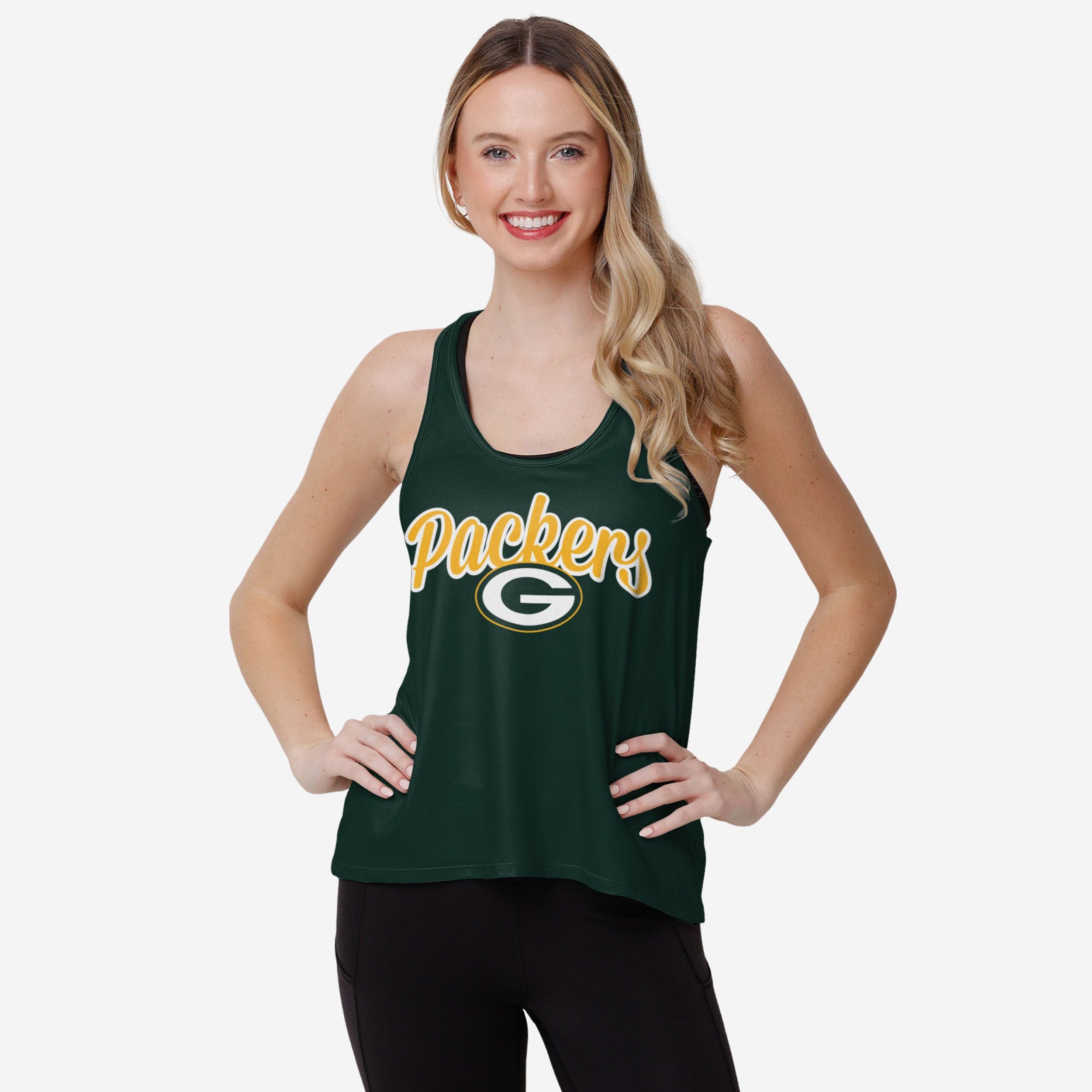 FOCO Green Bay Packers NFL Womens Wordmark Team Stripe Sleeveless Top