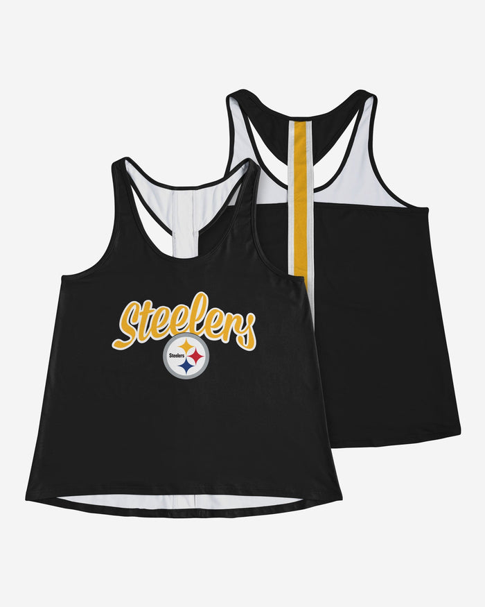 Pittsburgh Steelers Womens Wordmark Team Stripe Sleeveless Top FOCO - FOCO.com