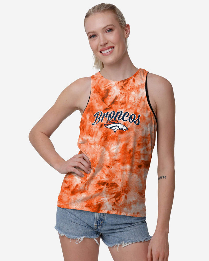 Denver Broncos Womens Script Wordmark Tie-Dye Tie-Breaker Sleeveless Top FOCO S - FOCO.com