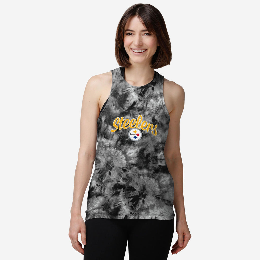 Pittsburgh Steelers Womens Script Wordmark Tie-Dye Tie-Breaker Sleeveless Top FOCO S - FOCO.com