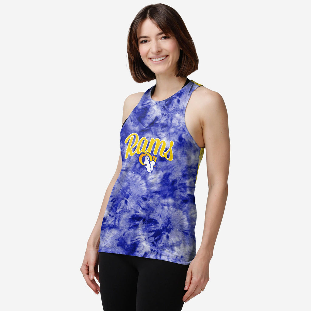 Los Angeles Rams Womens Script Wordmark Tie-Dye Tie-Breaker Sleeveless Top FOCO S - FOCO.com