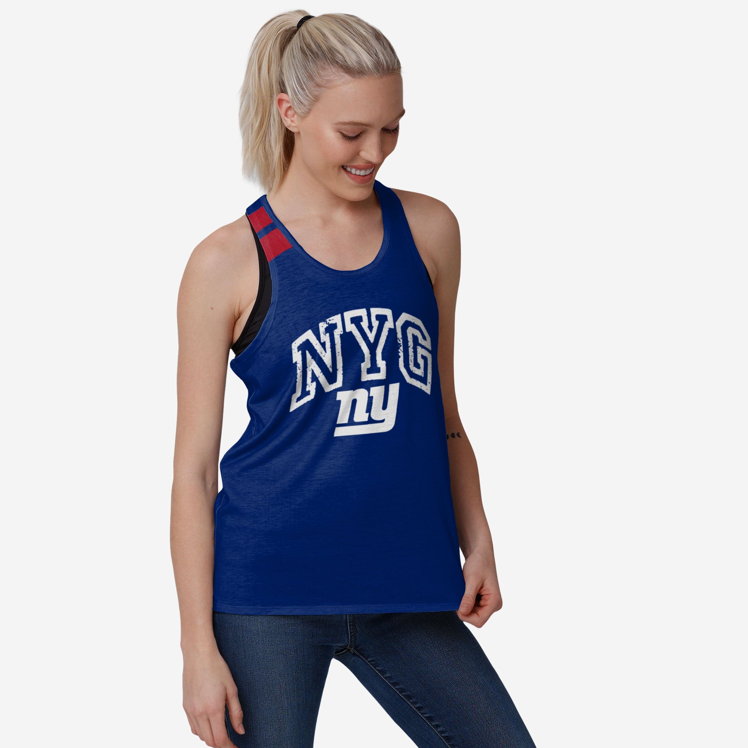 FOCO New York Giants NFL Womens Wordmark Team Stripe Sleeveless Top