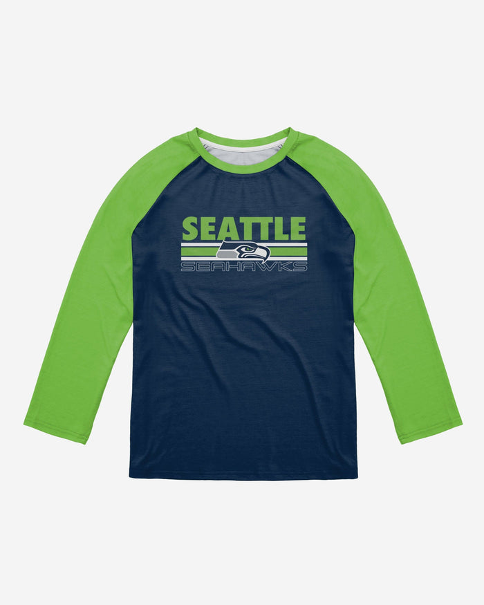 Seattle Seahawks Colorblock Wordmark Raglan T-Shirt FOCO - FOCO.com