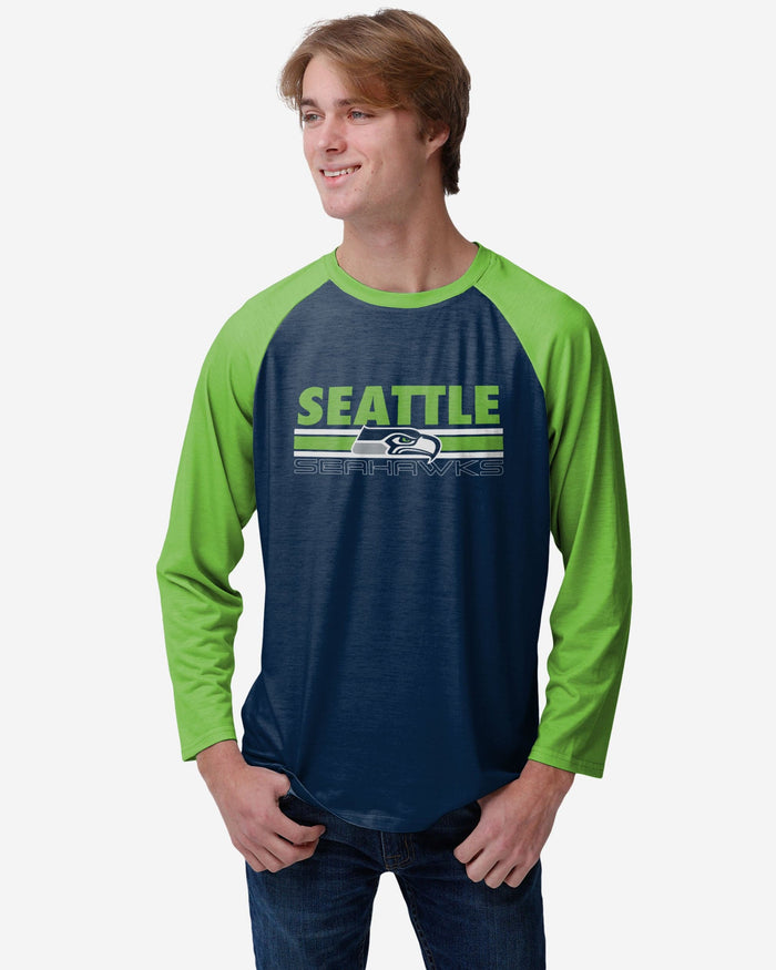 Seattle Seahawks Colorblock Wordmark Raglan T-Shirt FOCO S - FOCO.com