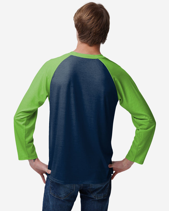 Seattle Seahawks Colorblock Wordmark Raglan T-Shirt FOCO - FOCO.com