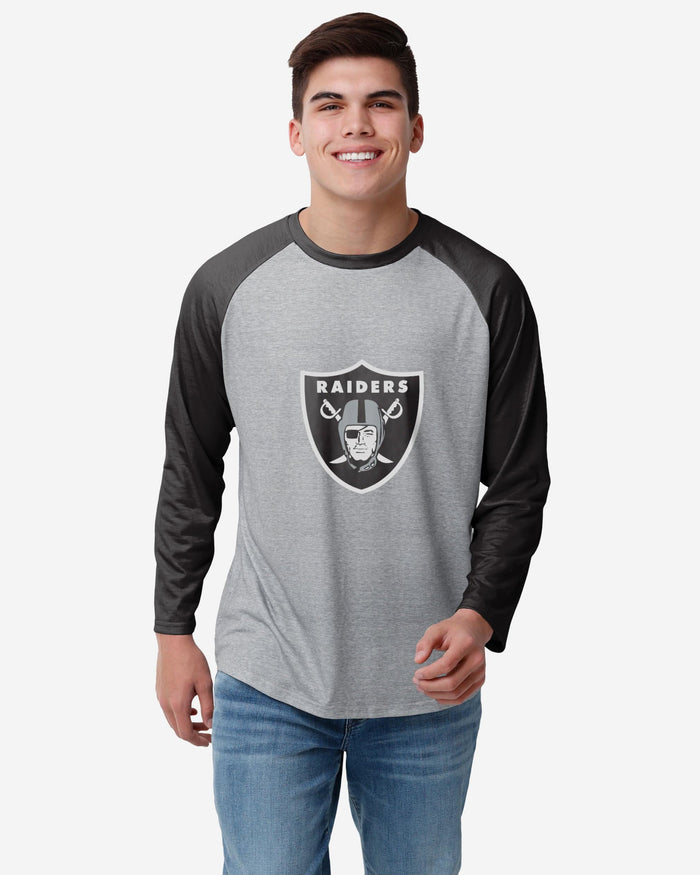 Las Vegas Raiders Gray Big Logo Raglan T-Shirt FOCO S - FOCO.com