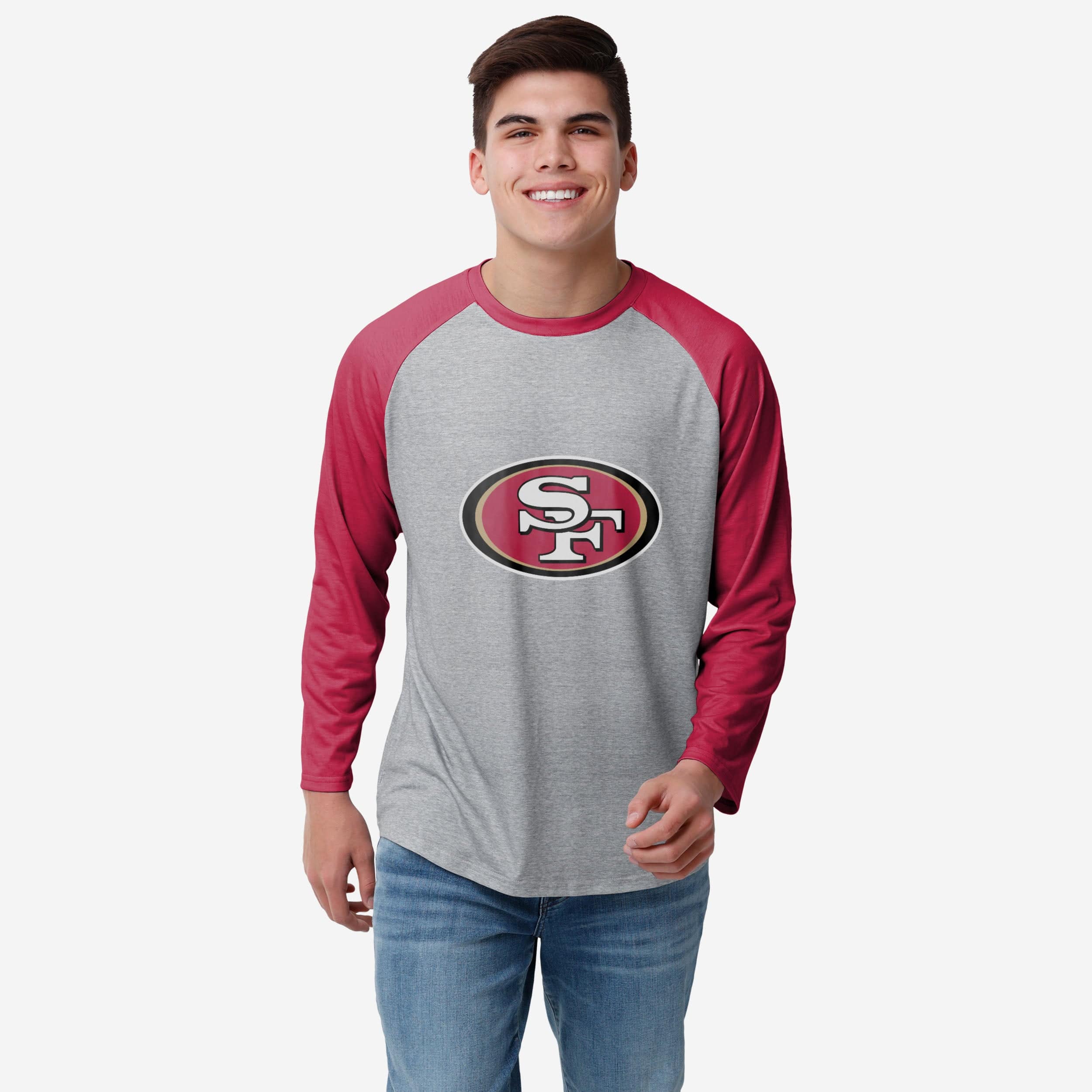 FOCO Mens NFL Team Raglan T-Shirt, Gray Big Logo, X-Large